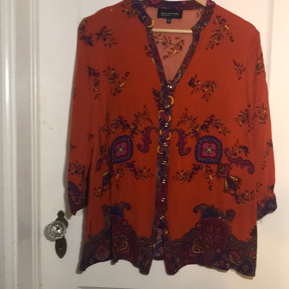 Jones New York Signature Women 1X button front blouse long sleeve.